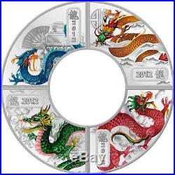 Cook Islands Year Of The Dragon Round Set Of Four Silver Coins 2012 Year, Rare