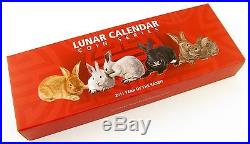 Cook Islands, set of 4x1$, 2011 Year of the Rabbit, Lunar Calendar, Silver Coins