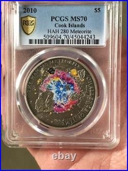 Cook islands 2010 Meteorite The HAH 280 5 Dollars Silver Coin Pcgs Ms70 Rare