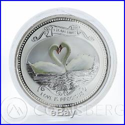 Cook islands 2 dollars Swan Bird Love is Precious heart silver 1 oz coin 2008