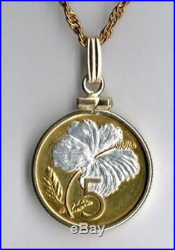 Custom Silver and Gold Coin Necklace, Cook Islands 5 cent White Hibiscus, S-132W