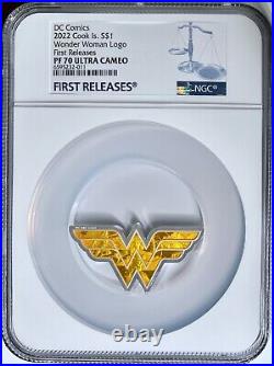 DC Comics 2022 Cook Islands $1 Wonder Woman Logo Shaped Coin NGC PF70UCAM FR PL