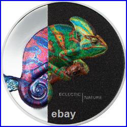 Eclectic Nature. Chameleon. Cook Islands 5$ 2023 99,9% silver coin, 1 oz