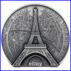 Eiffel Tower 2024 $25 5 oz Pure Silver Antique Finish Coin Cook Islands CIT