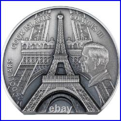 Eiffel Tower 2024 $25 5 oz Pure Silver Antique Finish Coin Cook Islands CIT
