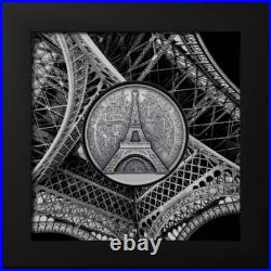Eiffel Tower 2024 $25 5 oz Pure Silver Antique Finish Coin Cook Islands CIT