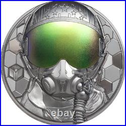 FIGHTER PILOT REAL HEROES 2020 COOK IS, 3oz SILVER BLACK PROOF COIN $20 NGC PF70