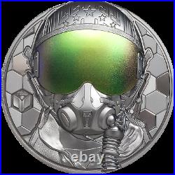 FIGHTER PILOT Real Heroes 3 Oz Silver Coin 20$ Cook Islands 2020