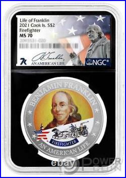 FIREFIGHTER Benjamin Franklin Grad MS70 1/2 Oz Silver Coin 2$ Cook Islands 2021