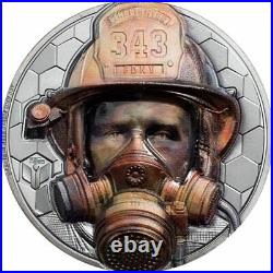 Firefighter Real Heroes 3 oz Black Proof Silver Coin 20$ Cook Islands 2021