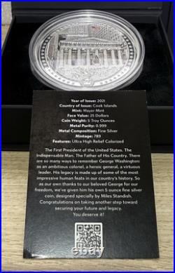 GEORGE WASHINGTON An American Life 5 Oz Silver Coin $25 Cook Islands 2021 GEORGE WASHINGTON An American Life 5 Oz Silver Coin $25 Cook Islands 2021