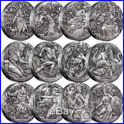 GODS OF OLYMPUS Set 12×2 Oz Silver Coins 2$ Cook Islands 2017
