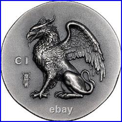 Gryphon 1 oz ultra high relief silver coin antiqued Cook Islands 2024