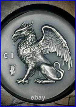 Gryphon 1 oz ultra high relief silver coin antiqued Cook Islands 2024