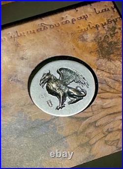 Gryphon 1 oz ultra high relief silver coin antiqued Cook Islands 2024