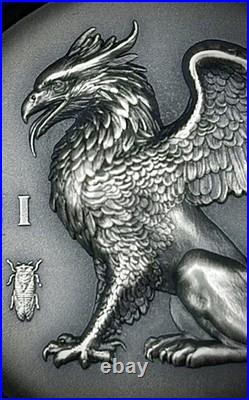 Gryphon 1 oz ultra high relief silver coin antiqued Cook Islands 2024
