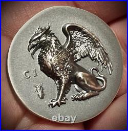 Gryphon 1 oz ultra high relief silver coin antiqued Cook Islands 2024