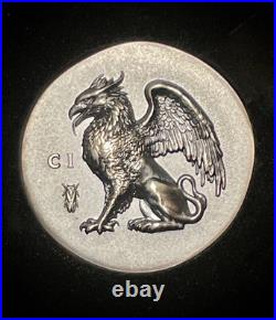 Gryphon 1 oz ultra high relief silver coin antiqued Cook Islands 2024
