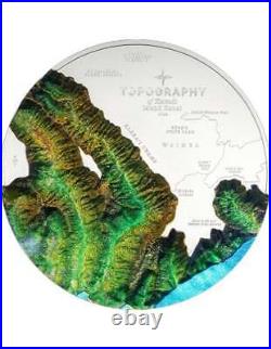 HAWAII Topography 5 Oz Silver Coin 25$ Cook Islands 2024