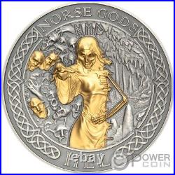 HELL Norse Gods Gold Plating 2 Oz Silver Coin 1$ Cook Islands 2023