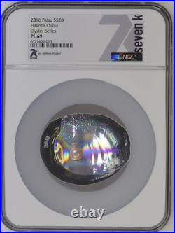 Haliotis Ovina Hologram Shaped Oyster with Pearl 3 oz Silver Coin 2016 PL69