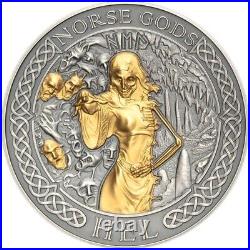 Hel The Norse Gods 2 oz Antique finish Silver Coin 1$ Cook Islands 2023