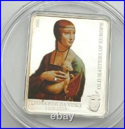 LEONARDO DA VINCI Lady With Ermine Silver Coin 5$ Cook Islands 2009 Slight Wear