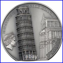 Leaning Tower of Pisa 5 oz Antique finish Silver Coin 25$ Cook Islands 2022 Leaning Tower of Pisa 5 oz Antique finish Silver Coin 25$ Cook Islands 2022