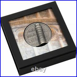 Leaning Tower of Pisa 5 oz Antique finish Silver Coin 25$ Cook Islands 2022