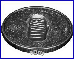MOON LANDING Footprint Meteorite 1 Oz Silver Coin 5$ Cook Islands 2019
