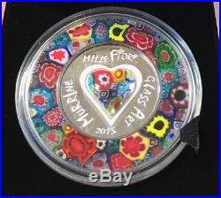 MURRINE MILLEFIORI GLASS ART Silver Proof Coin 5$ Cook Islands 2015 SOLD OUT
