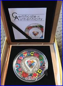MURRINE MILLEFIORI GLASS ART Silver Proof Coin 5$ Cook Islands 2015 SOLD OUT