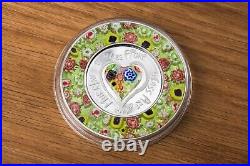 MURRINE MILLEFIORI GLASS ART Silver Proof Coin 5$ Cook Islands 2017