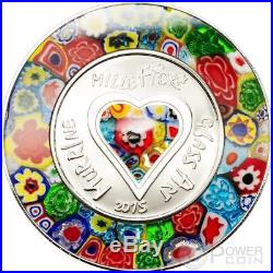 MURRINE MILLEFIORI GLASS ART Venetian Murano Silver Coin 5$ Cook Islands 2015