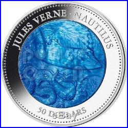 NAUTILUS Verne Captain Nemo Mother Pearl 5 Oz Silver Coin 50$ Cook Islands 2014