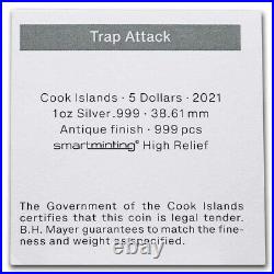 NEW 2021 Cook Islands 1 oz Antique Silver Trap Attack