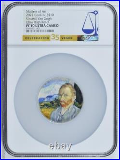 NGC MS70 2022 Cook Islands Masters of Art-Vincent Van Gogh 2oz Silver Proof Coin