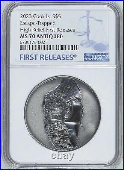 NGC MS70 FR 2023 Cook Islands Trapped Escape 1oz Antique Silver Coin