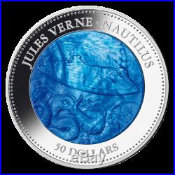 Nautilus Jules Verne Mother of Pearl 5oz Pure Silver Coin $50 Cook Islands 2014