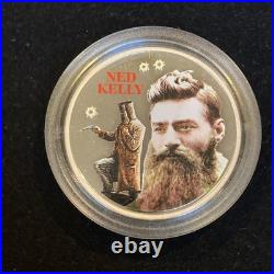 Ned Kelly 2 Oz Silver Coin. 999 Fine 2003 Cook Islands PROOF & Colorized