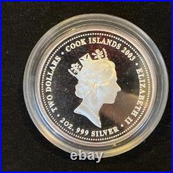 Ned Kelly 2 Oz Silver Coin. 999 Fine 2003 Cook Islands PROOF & Colorized
