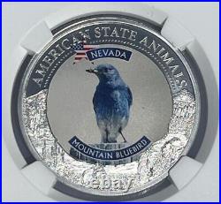 Nevada Mountain Bluebird MS70 US State Animal 1 Oz Silver Coin 5 Dollar