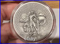 Norse Gods Freyr 2 Oz Silver Antiqued Cook Islands 2015 $10 Scarce 1000 Made