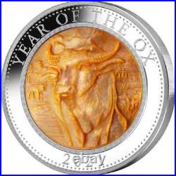 OX Mother of Pearl Lunar Year 5 Oz Silver Coin $25 Cook Islands 2021