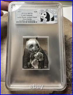 PCGS MS70 2017 Cook Islands Lucky Panda Silver Coin 88gram. 999 silver