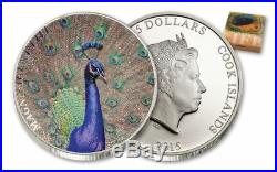 PEACOCK Magnificent Life 1oz Silver Coin 5$. Cook Islands 2015