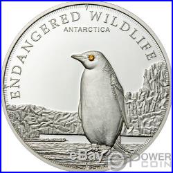 PENGUIN Polar Endangered Wildlife Silver Coin Swarovski 5$ Cook Islands 2008