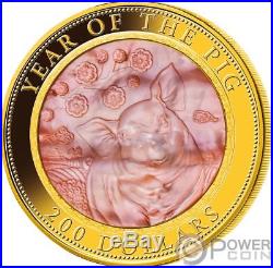 PIG Mother of Pearl Lunar Year Series 5 Oz Gold Coin 200$ Cook Islands 2019