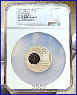 POP 1 2011 Cook Islands $10 50g Silver Windows of Heaven Notre Dame NGC PF70