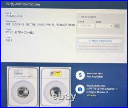 POP 1 2011 Cook Islands $10 50g Silver Windows of Heaven Notre Dame NGC PF70 POP 1 2011 Cook Islands $10 50g Silver Windows of Heaven Notre Dame NGC PF70